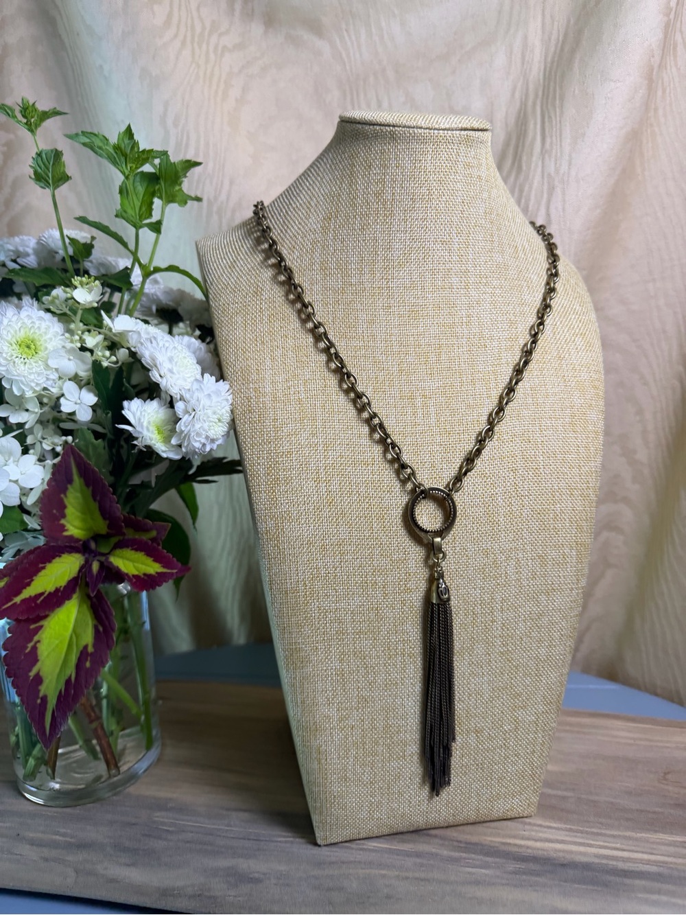 Authentic FKLA by French Kande Burnished Brass "Crown Royale" Tassel Necklace